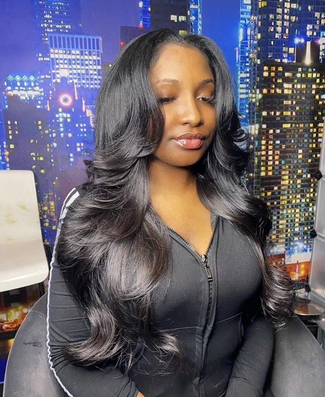 Middle Parting Curly Hair, Curled Wig With Layers, Middle Part Sew In Wavy, Curly Wigs For Black Women Middle Part, Middle Part Weave With Layers, Middle Part Curls Sew In, Layered Middle Part Wig Black Women Curls, Curled Layered Wig Black Women, Sew In Layers Weave