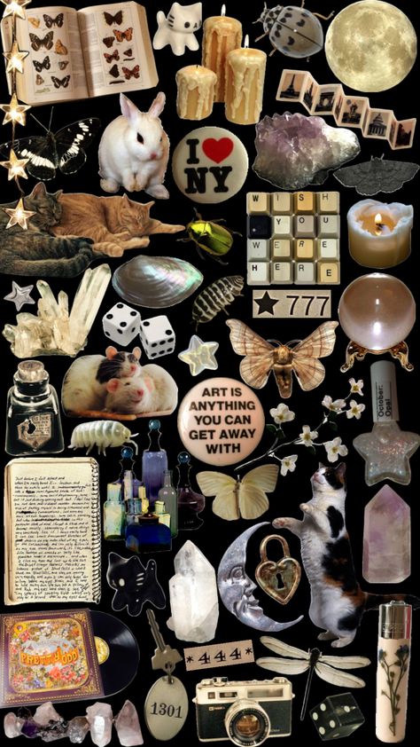 🪲#collage #aesthetic #wallpaper #whimsigoth #bugs #darkacademia #cats #crystals Wallpaper Whimsigoth, Collage Aesthetic Wallpaper, Decorative Wallpaper, Witchy Wallpaper, Farmhouse Home Decor, Pop Art Wallpaper, Collage Background, Phone Wallpaper Patterns, Collage Making