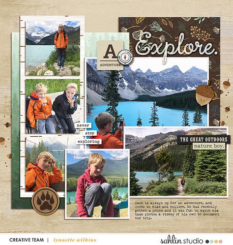 Nature Scrapbook Layouts, Camping Scrapbook Layouts, Scrapbook Layout Ideas, Nature Scrapbook, Camping Scrapbook, Scrapbooking Layouts Travel, Scrapbooking Templates, Travel Scrapbook Pages, Beautiful Scrapbook Layouts