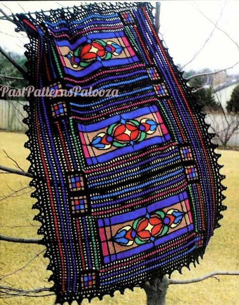 Stained Glass Afghan, Motifs Afghans, Unique Throw Blankets, Afghan Stitch, Heirloom Blanket, Crochet Blanket Designs, Vintage Crochet Pattern, Crochet Vintage, Afghan Patterns