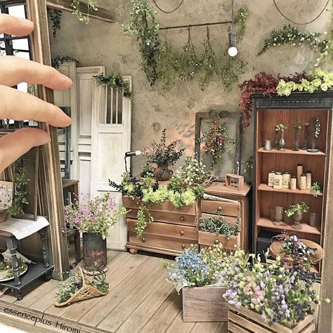 Room Box Miniatures, Vitrine Miniature, Dollhouse Garden, Doll House Plans, Mini Doll House, Deco Nature, Paper Plants, Dolls House Interiors, Miniature Plants