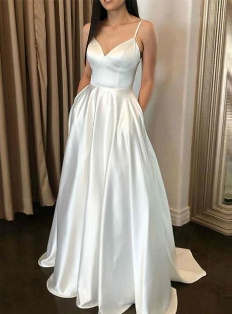 If you want custom made color and size, please contact us before payment, my Email is floraguopei1991@yahoo.com, thank you! Color chart: Note: there may slight color different from different LCD or CRT screens. Size Chart: How to measure: If you need a custom made dress, please mea... Prom Dresses Simple, Princess Silhouette, Dresses With Pockets, Wedding Dress With Pockets, Prom Dresses With Pockets, White Evening Dress, Wedding Dress Fabrics, Wedding Dresses Satin, Long Prom Dresses