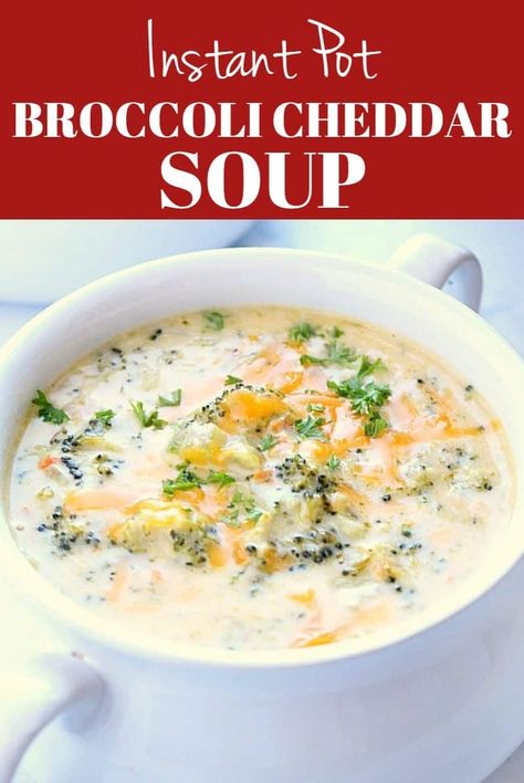 Instant Pot Broccoli Cheddar Soup Recipe - creamy and delicious veggie-packed soup with cheese. Popular restaurant copycat made right in your pressure cooker! #InstantPot #pressurecooking #soup Soup Instapot, Instant Pot Broccoli Cheddar Soup, Instant Pot Broccoli, Broccoli Cheddar Soup Recipe, Cheddar Soup Recipe, Instant Pot Recipe, Instant Pot Soup Recipes, Pasta Fatta In Casa, Best Instant Pot Recipe