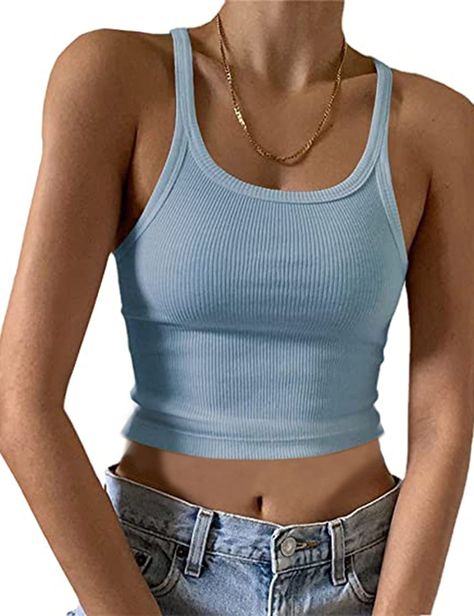 Crop Cami Top, Crop Top Designs, Vest Crop Top, Cami Shirt, Moda Chic, Womens Sleeveless Tops, Ribbed Crop Top, Sport Dress, Cropped Cami