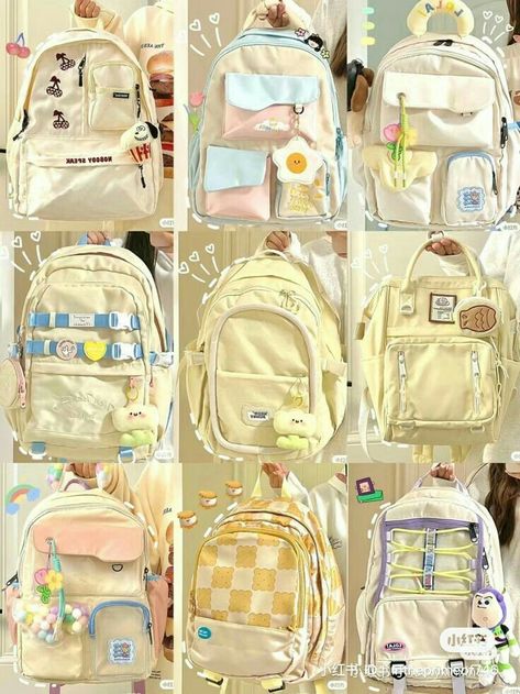 Cute Backpacks Aesthetic For School, Cute Aesthetic Bags For School, Tas Cute, Aesthetic Bags For School, Aesthetic School Bag, Crochet Pouches, Korean Bags, Pretty School Supplies, Detailed Crochet