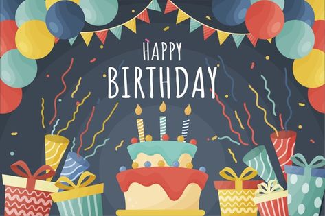 Birthday Background Design Landscape, Happy Birthday Landscape Background, Happy Birthday Template Landscape, Happy Birthday Landscape, Background Birthday Design, Happy Birthday Background Design, Happy Birthday Background, Colorful Birthday Cake, Happy Birthday Clip Art