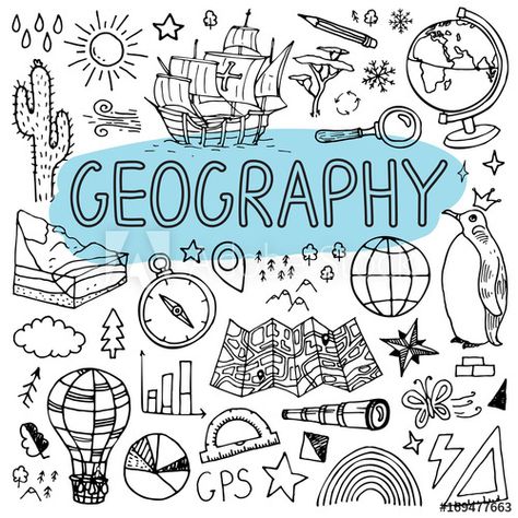 Geography hand drawn doodles. Vector back to school illustration. - Buy this stock vector and explore similar vectors at Adobe Stock Geography Quotes, Geography Aesthetic, Back To School Illustration, Five Themes Of Geography, Geography Lesson Plans, Geography Classroom, Geography Quizzes, Geography Project, Project Cover Page