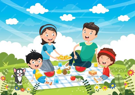 Premium Vector | Vector Illustration Of Family Picnic Family Picnic Food, Picnic Images, Soft Board, Food Cartoon, Family Picnic, Picnic Food, Premium Vector, Graphic Resources, Vector Free