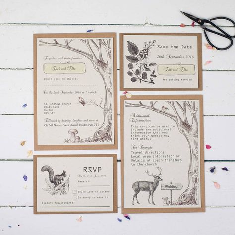 Are you interested in our rustic wedding invitations? With our woodland wedding invitations you need look no further. Creative Wedding Invitations Design, Rustic Wedding Stationery, Woodland Wedding Invitations, Forest Wedding Invitations, Rustic Woodland Wedding, Creative Wedding Invitations, Wedding Invitation Samples, Wedding Invitation Inspiration, Handmade Wedding Invitations