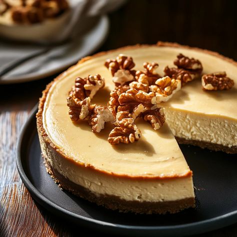 Maple Walnut Cheesecake: A Rich Delight Maple Syrup Cheesecake, Walnut Cream Cheese, Walnut Cheesecake, Traditional Cheesecake, Walnut Cream, Walnut Crust, Cream Cheese Spread, Cream Cheese Spreads, Maple Walnut