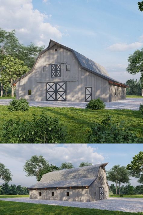 Pole Barn Cost, Barn Colors, Storage Barn, Barn Remodel, Gambrel Barn, Loft Door, Gambrel Style, Post And Beam Barn, Barn Kits