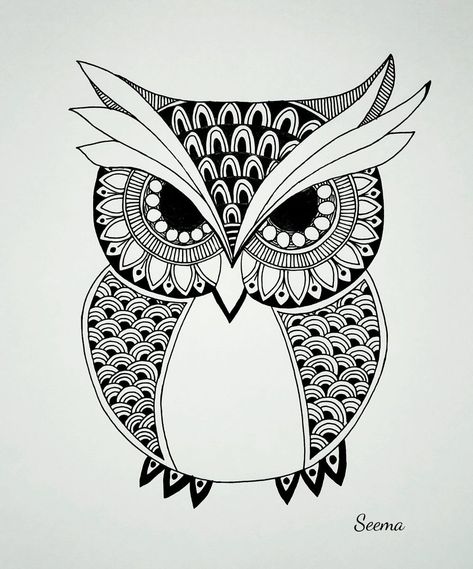 Owl Drawing Mandala, Owl Zentangle Art, Birds Mandala Art, Owl Mandala Art, Heritage School, Chest Tattoo Ideas, Wrist Tattoo Designs, Wrist Tattoo Ideas, Handmade Bookmarks Diy