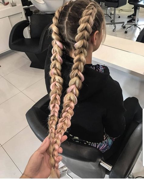 Braids French Braids With Extensions, Fake Hair Braids, French Braid Hairstyle, White Girl Braids, Festival Braids, Hairstyles Trending, French Braid Ponytail, Two Braid Hairstyles, Rave Hair