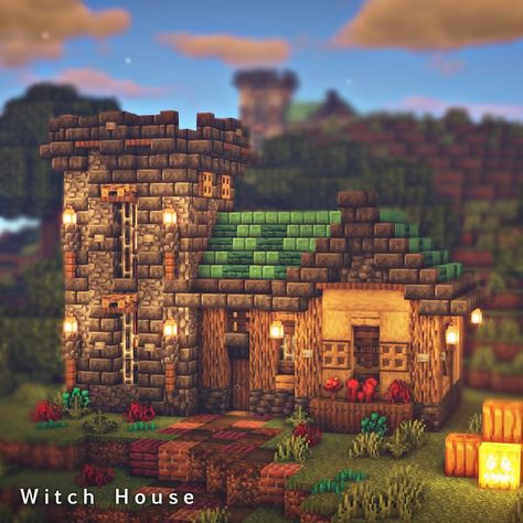 Minecraft Swamp Witch House, Swamp Hut Minecraft, Witch Aesthetic Minecraft Builds, Grunge Minecraft House, Witches Hut Minecraft, Minecraft Witchy Builds, Minecraft Witch Tower, Mc Blueprints, Swamp House Minecraft