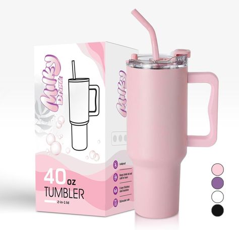 40oz Tumbler with Handle and Straw | Stainless Steel Travel Mug, Vacuum Insulated Tumbler Cup with Straw & Leakproof 2-in-1 Lid, Keeps Drinks Straw Holder, Coffee Travel Mug, Travel Coffee Cup, Thermal Cup, Water Tumbler, Custom Tumbler Cups, Kids Tumbler, Tumbler With Handle, 40oz Tumbler