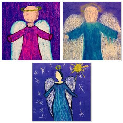 Kim & Karen: 2 Soul Sisters (Art Education Blog): Angel Art by My Middle School Angels Angel Art For Kids, Angel Art Projects For Kids, Nativity Art Projects For Kids, Religious Christmas Art, Advent Art, Christmas Art For Kids, Winter Art Lesson, Christmas Art Projects, Winter Art Projects