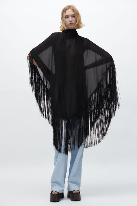 Women's Jackets | ZARA United States Stevie Nicks Costume, Fringe Cape, Fringe Clothing, Chiffon Cape, Sleeveless Duster, Maxi Kimono, Sheer Kimono, Fringe Fashion, Olive Green Jacket