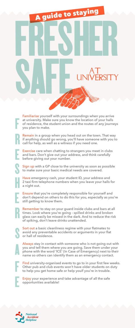 We understand that heading off to #university is a big moment in your life. For many first year #students, this will be the first time you’ve lived away from your parents and home, so it’s completely natural that you might be a little bit nervous as well as excited. That’s why we’ve created #FresherSafe, a handy #infographic that gives you a few tips and hints on how to make sure you stay safe and enjoy your first few weeks away at university #Freshers #Safety #StudentSafety University Tips Freshman Year, First Year University Tips, University Freshman, University Students Life, Uni Aesthetic, College Freshman Advice, Students Life, University Tips, Freshman Advice