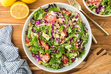 Mediterranean Quinoa Salad with Lemon Vinaigrette - Joy Bauer Joy Bauer Recipes, Salad With Lemon Vinaigrette, Mediterranean Quinoa, Joy Bauer, Mediterranean Quinoa Salad, Salad With Lemon, Mediterranean Diet Plan, Mediterranean Salad, Vegetarian Cabbage