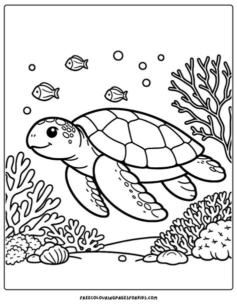 Get ready for an underwater adventure with our free kids coloring printable! Dive into the magical world of the ocean as you color in a beautiful sea turtle swimming near a vibrant coral reef. Download your free coloring page now and let the creativity flow! Coloring Sheets For Kindergarten Free Printable, Under The Sea Colouring Page, Ocean Themed Coloring Pages, Under The Sea Coloring Pages Free, Coral Reef Coloring Pages, Ocean Colouring Pages, Free Ocean Coloring Pages, Watercolor Coloring Pages Free Printable, Free Easy Coloring Pages