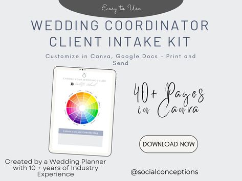 Wedding Coordinator New Client Intake Form and Client Questionnaire Wedding Checklist and Planner for Wedding Planners Coordination Template https://etsy.me/3XxCzk3 #white #wedding #black #dayofcoordination #weddingcoordinator #weddingclientform #coordinatorforms #plan Day Of Coordinator Checklist, Planner For Wedding, Client Intake Form, Client Questionnaire, Checklist Planner, Intake Form, Wedding Planning Business, Pricing Guides, Wedding Black