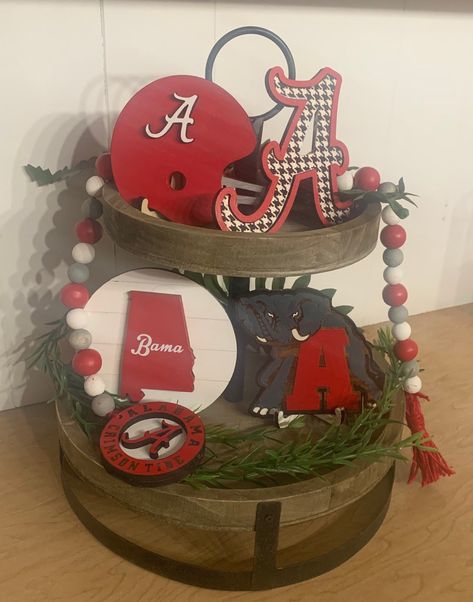 Football Tiered Tray, Georgia Bulldogs Decor, Alabama Crafts, Alabama Decor, Alabama Logo, Bulldog Decor, Summertime Decor, Alabama Football Roll Tide, Alabama A