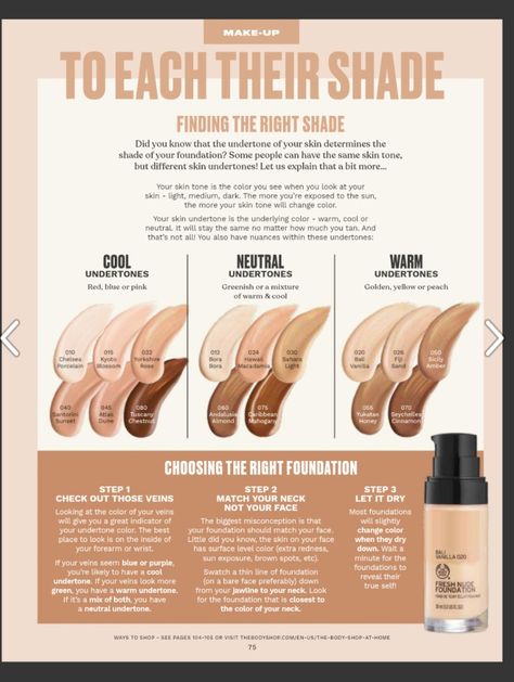 How to find the right shade of foundation that is right for YOU Facial Care Routine, Skin Craft, Skin Tone Makeup, Neutral Skin Tone, Body Shop At Home, Skin Undertones, Simple Makeup Tips, Natural Glowy Makeup, Diamond Face Shape