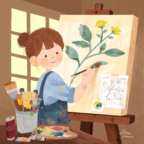 Children's Book Characters, 동�화 삽화, Cartoon Girl Drawing, Art Tools Drawing, 수채화 그림, Painting Of Girl, Cute Little Drawings, Mini Canvas Art, Painting Illustration