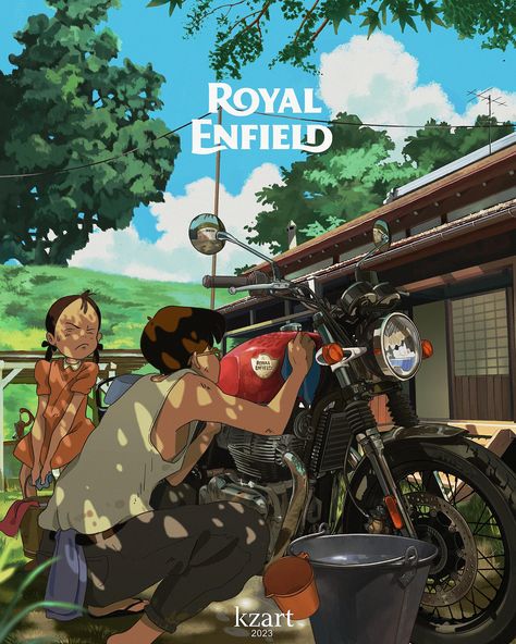 Royal Enfield Wallpapers, Bike Artwork, Wish Me Luck, Screen Caps, Ghibli Art, Cool Wallpapers Art, Bike Art, Cute Anime, Royal Enfield