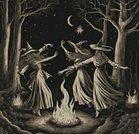 Occult Witch Aesthetic, October Witch Aesthetic, In The Company Of Witches Aesthetic, Witch Coven Illustration, Spells Witchcraft Aesthetic, Witch Painting Aesthetic, Witch Circle Aesthetic, Vintage Witch Drawing, Witch Aesthetic Illustration