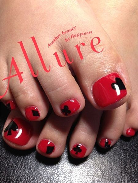 Black Toenails, Toe Nail Art Designs, Card Nails, Toenail Art, Vegas Nails, Vegas Night, Art Designs Ideas, Pretty Toe Nails, Red Polish