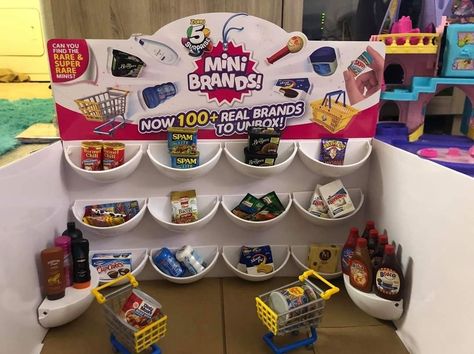 Mini Brands Storage Ideas, Mini Brands Birthday Party Ideas, Diy Mini Brands Display, Mini Brands Display Diy, Diy Mini Brands, Mini Brands Display, Canister Crafts, Mini Brands Toys Diy, 5 Surprise Mini Brands