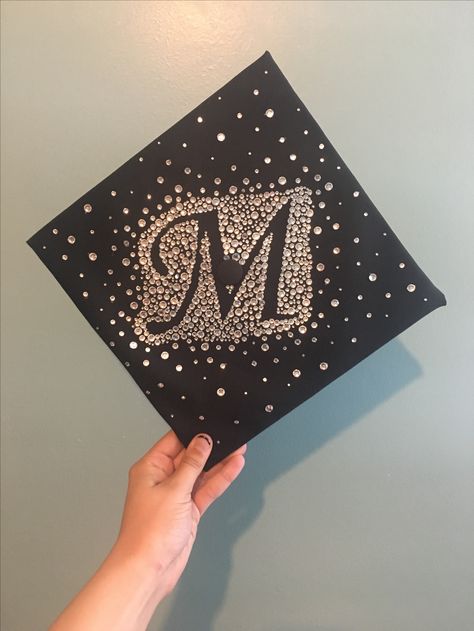 Bedazzled Graduation Cap, Senior 25, M Initial, Graduation Cap Decoration Diy, Grad Shoot, Cap Decoration, Grad Caps, Graduation Cap Decoration, Cap Decorations