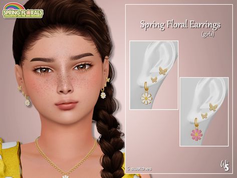 The Sims Resource - Sims 4 - Earrings - WisteriaSims - Spring Floral Earrings for children Mods Sims 4, Sims 4 Piercings, Sims Medieval, Sims 3 Mods, Sims Baby, Free Sims 4, Sims 4 Children, Sims 4 Cc Makeup, Sims 4 Cc Skin