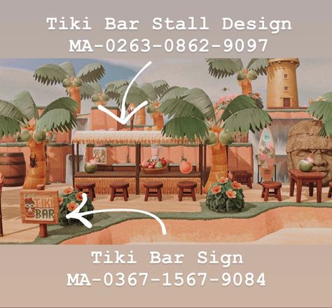 Animal Crossing Beach Builds, Tiki Bar Acnh Code, Acnh Beach Tiki Bar, Acnh Beach Bar Design, Beach Path Codes Acnh, Beach Sign Acnh, Anch Beach Design Codes, Beach Decor Animal Crossing, Animal Crossing Tiki Bar Ideas