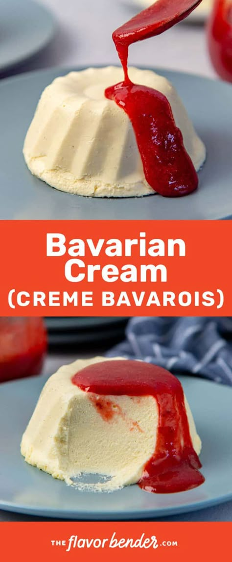 Russian Cream Dessert, Bavarian Cream Pie Recipe, Flavored Creme Brulee Recipe, Sweet Sauces Desserts, Bavarian Desserts, Fancy Easy Desserts, Easy Bavarian Cream Filling, Bavarian Cream Dessert, Russian Cream Recipe