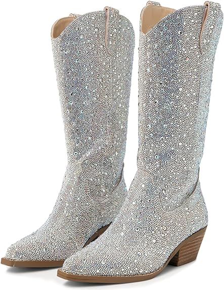 Rhinestone boots Cheap Cowgirl Boots, Heel Cowboy Boots, Western Boots Outfit, Sparkly Boots, Rhinestone Boots, Short Cowboy Boots, Cowgirl Boots Outfit, Glitter Boots, Pull On Boots