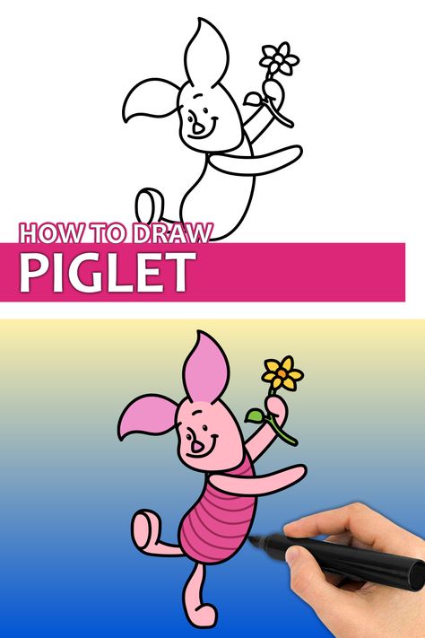 Learn how to draw Piglet from Winnie The Pooh with this step by step drawing tutorial video. Enjoy! ♥ #pigletdrawing #winniethepooh #bookcharacters #easydrawing #howtodraw #easydrawingforkids #drawing #drawinglesson How To Draw Tigger, Piglet Drawing, Piglet From Winnie The Pooh, Poo Bear, Draw Book, Piglet Winnie The Pooh, Disney Drawing, Easy Disney Drawings, Easy Drawings For Kids