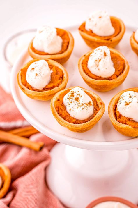 Mini Pumpkin Pie Recipe, 3 Ingredient Fudge Recipe, Sweet Potato Filling, Mini Pumpkin Pies Recipe, Sweet Potato Pies, Mini Pie Crust, Premade Pie Crust, Sweet Potato Souffle, Cannoli Cream