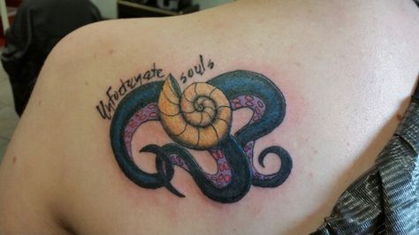 Pinterest: @MagicMatriarch I lile the idea of an Ursula tattoo without her face. Should be Poor Unfortunate Souls, though. #tattooideas #tattoo #disneytattoo Ariel And Ursula Tattoo, Ursula Shell Tattoo, Kuzco Tattoo, Ursula Tattoo Ideas, Ursula Tattoo, Disney Inspired Tattoos, Jack Skellington Tattoo, Fandom Tattoos, Poor Unfortunate Souls