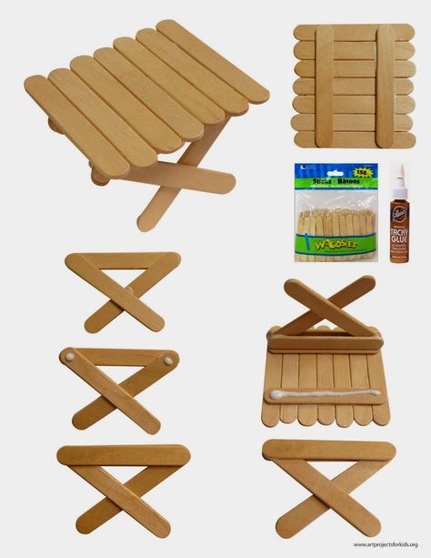 Popsicle Stick Crafts House, Garden Crafts For Kids, Diy Popsicle Stick Crafts, Diy Kids Furniture, Fairy Garden Furniture, Sticks Furniture, Popsicle Crafts, Garden Deck, Fairy Garden Crafts