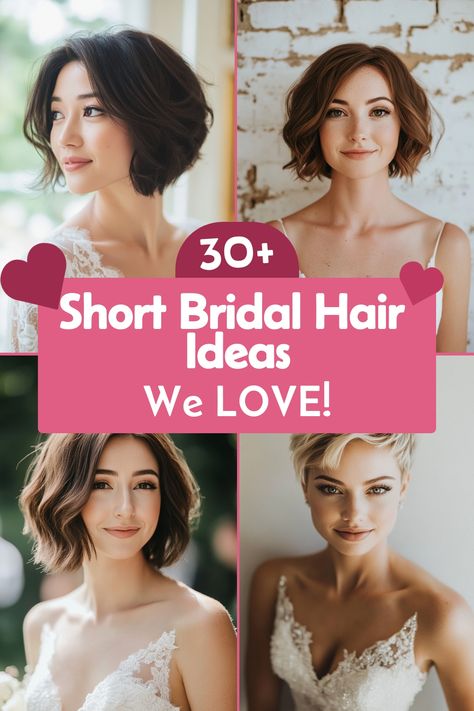 If you want a low-maintenance style, check out these 30+ bridal hair ideas for short hair. They look beautiful without needing much fuss. #lowmaintenance #bridalhairideas #weddingstyle Formal Hairstyles For Chin Length Hair, Wedding Hair Lob, Bride Bob Hairstyle, Wedding Hairstyles For Short Hair Bride, Short Hair Wedding Ideas, Bridal Bob Hairstyles, Short Bride Hairstyles, Bridal Hair Short, Short Hair Bride Hairstyles