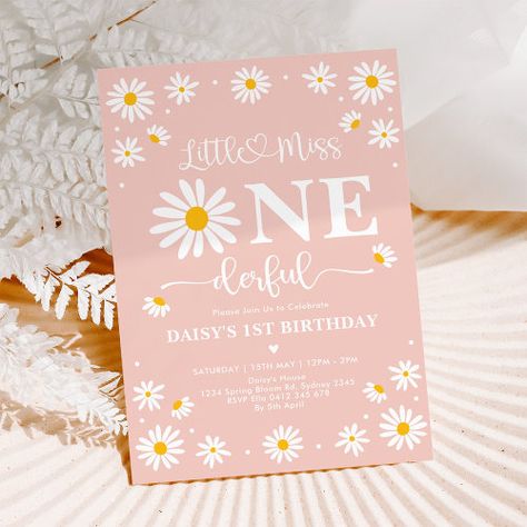 Boho Daisy First Birthday, Daisy 1st Birthday Party, Daisy 1st Birthday, Daisy First Birthday, Little Miss Onederful, Miss Onederful, Groovy One, Floral Birthday Invitations, 1st Birthday Party Invitations