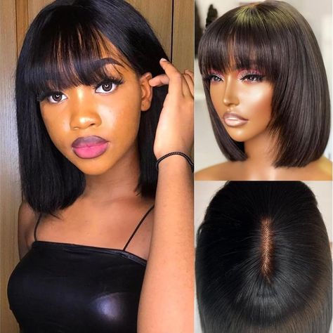 PRICES MAY VARY. 💋Wigs Human Hair Lace: Short Black Bob Wig Human Hair In Texture of hd Lace Wigs Human Hair,Has No Smell, No Weird Layered, Will You Be Impressed When Wearing Realistic Scalp Minimalist Undetectable Lace Wig with Bangs Human Hair, More Lightweight And Comfortable Than Other Wig Caps! 💋Wigs Material: More Naturally to Your Skin and Look Like It Came From Your Scalp. More Lightweight And More Natural. Glueless Machine Made Wigs 180% Density Bob Wig for Black Women. 💋Human Hair Short Wig With Bangs Black Women, Short Black Bob, Short Wigs For Black Women, Black Bob Wig, Straight Short Bob, Straight Bob Hairstyles, Short Bobs, Bob Wig With Bangs, Women Wigs