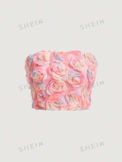 SHEIN MOD Flower Applique Slim Fit Tube Top | SHEIN USA Shein Icon, Women Tank Tops, Pink Boho, Fabric Floral, Flower Applique, Tube Top, Fashion Online Shop, All Fashion, Summer Women