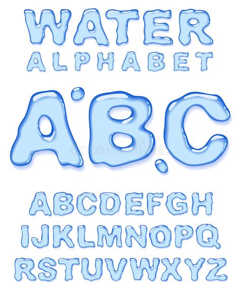 Water alphabet. royalty free illustration Water Alphabet, Vector Letters, Water Font, Cat Air, Presentation Design Template, Bubble Letters, Types Of Lettering, Lukisan Cat Air, Font Art