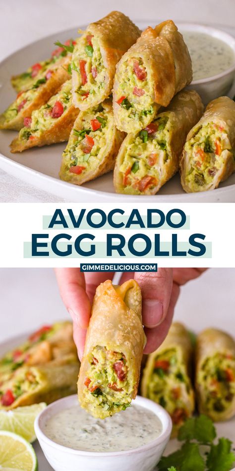 Avocado Dinners, Breakfast Recipes Avocado, Wrapper Recipes, Avocado Egg Rolls, Gimme Delicious, Avocado Recipes Breakfast, Recipes Avocado, Homemade Egg Rolls, Pork Egg Rolls