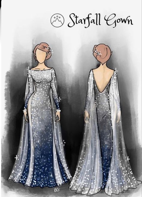 Starfall Gown, Feyre And Rhysand, A Court Of Wings And Ruin, A Court Of Mist And Fury, Dress Sketches, Fantasy Dress, Sarah J Maas, Fantasy Clothing, Character Outfits