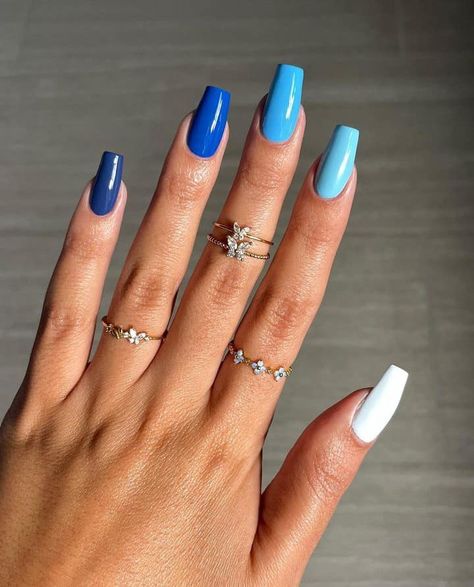 blue nail designs Marilyn Nails, Bright Blue Nails, Royal Blue Nails Designs, Blue Prom Nails, Sky Blue Nails, Blue Nail Art Designs, Blue And White Nails, Blue Coffin Nails, Blue Gel Nails