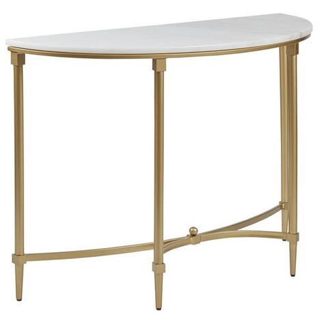 The Madison Park Signature Bordeaux End Table transforms your living room with its sophisticated traditional style. Flaunting a high-class look, this round end table showcases a white marble table top with beautifully coordinating gold metal legs. Slip this elegant end table into your living room or home office to bring a glamorous allure to your decor. Assembly is required.*White Marble Top*Gold Metal Legs*Assembly Required White Marble Table Top, Marble Top Console Table, Porch Table, Sofa Console, White Marble Table, Marble Console Table, Marble Console, Metal Console Table, Modern Console Tables